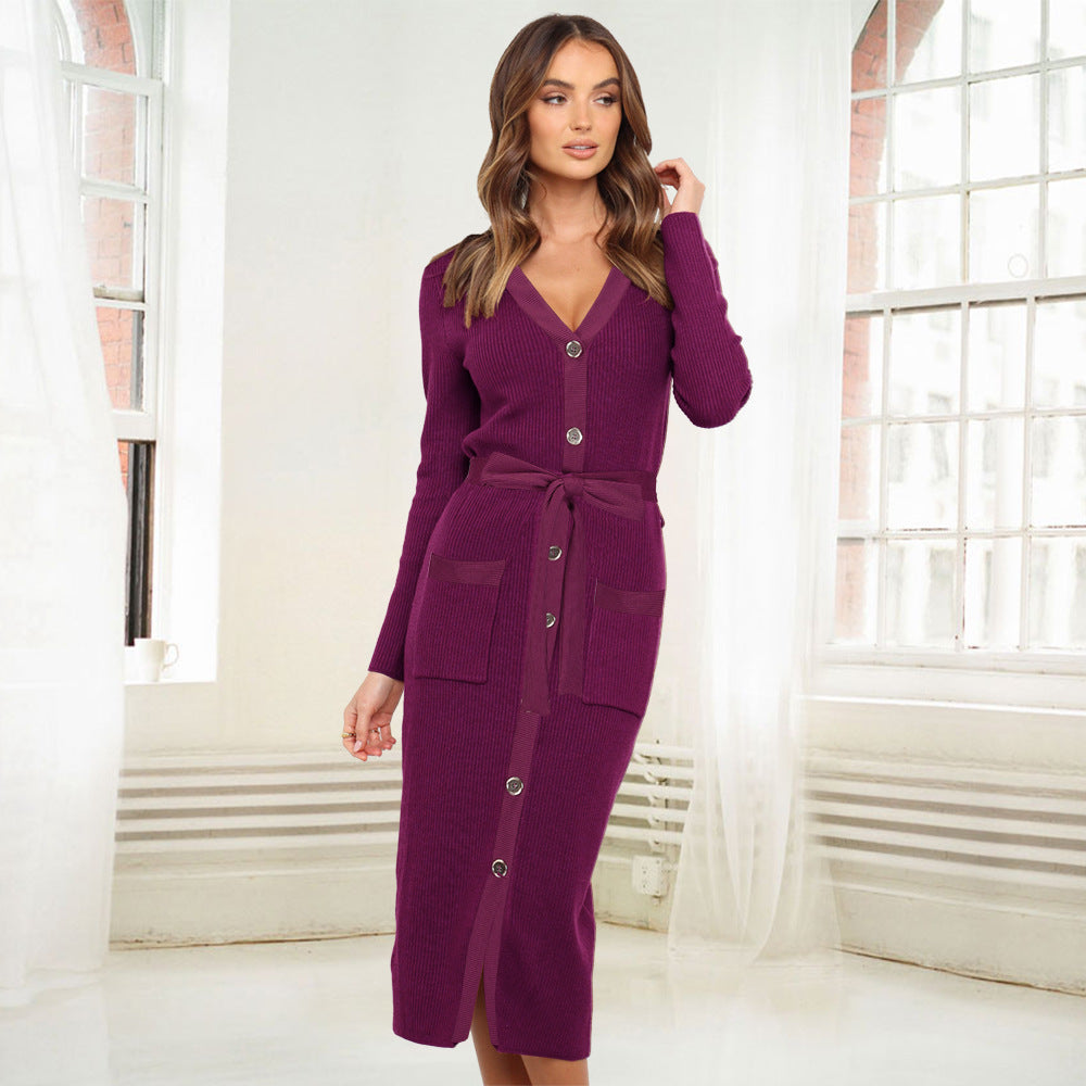 Ribbed Sakura Knit Midi Dress Mulberry