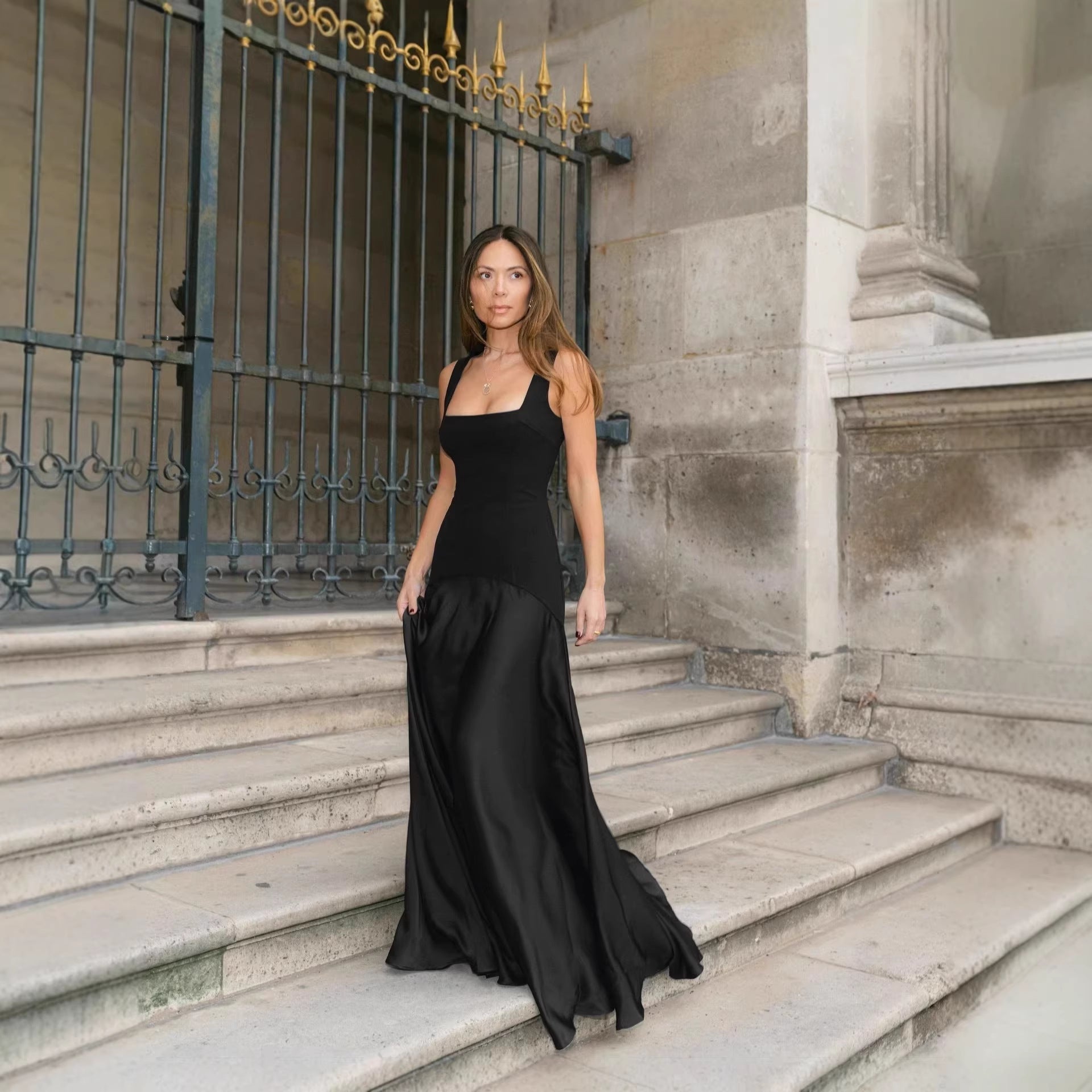 Women Refined Formal Dress Black Evening Maxi Dress Sleeveless Maxi Dress Cami Dress