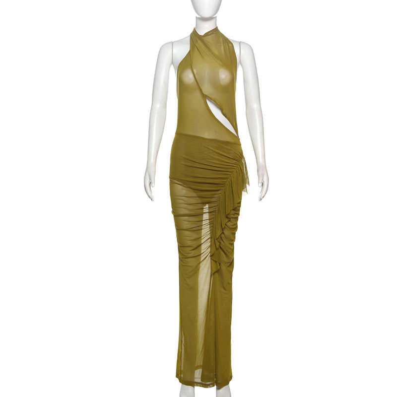 Asymmetric Irregular Design Pleated Lace up Backless Dress