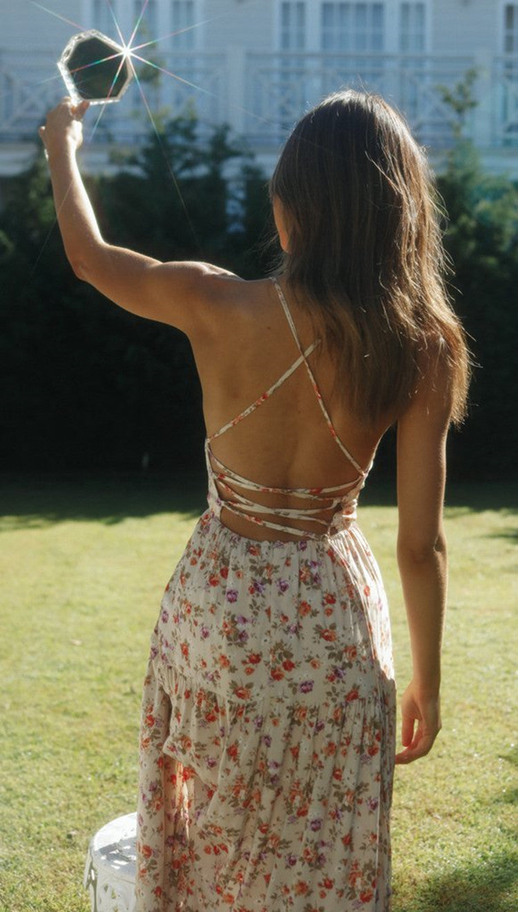 List Goes On Flower Tiered Tassel Midi Dress