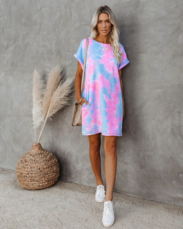 Cotton Pastels Tie Dye Sweatshirt Dress