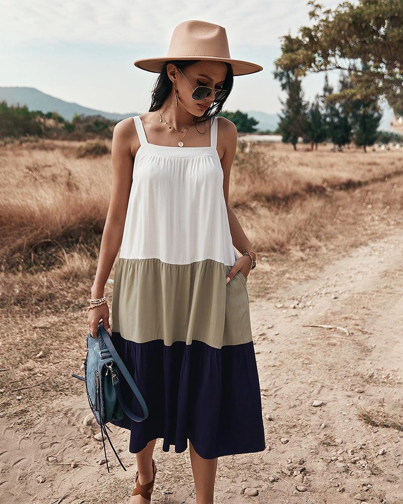 Cotton Rexy Colorblock Tiered Midi Dress