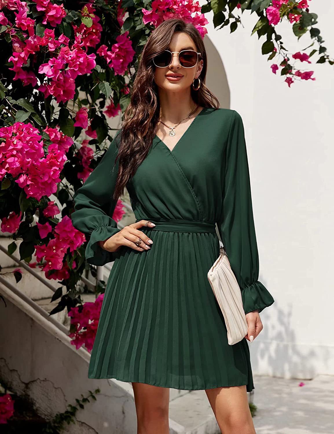 Dance Slow Satin Wrap Dress Hunter Green