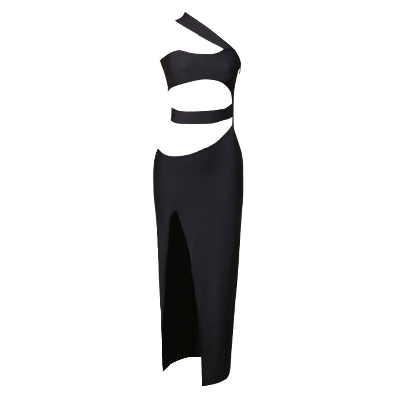 Dress Bandage Hollow Out Cutout Design Slant Shoulder Dress