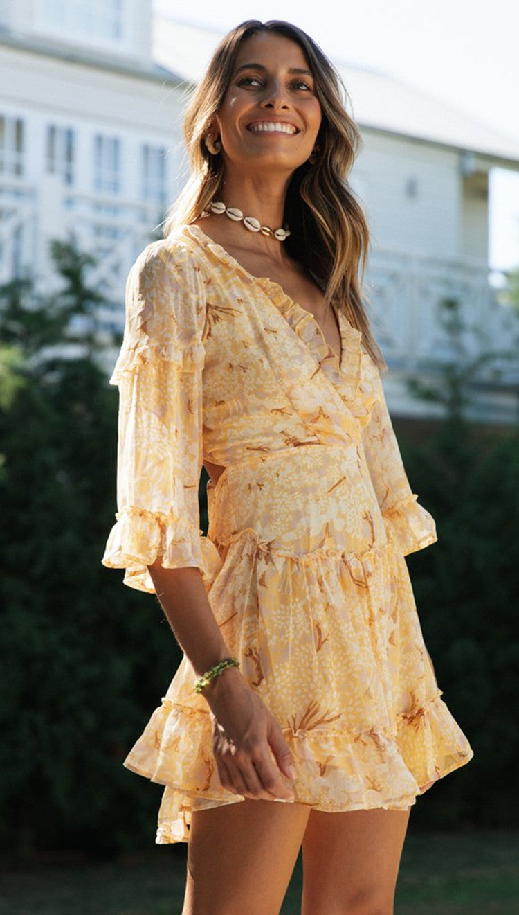 Printed Papaya Smocked Ruffle Dress