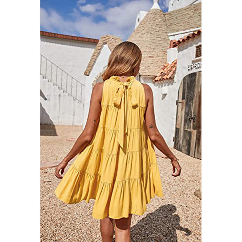 Nights Southern Tiered Halter Dress Lemon