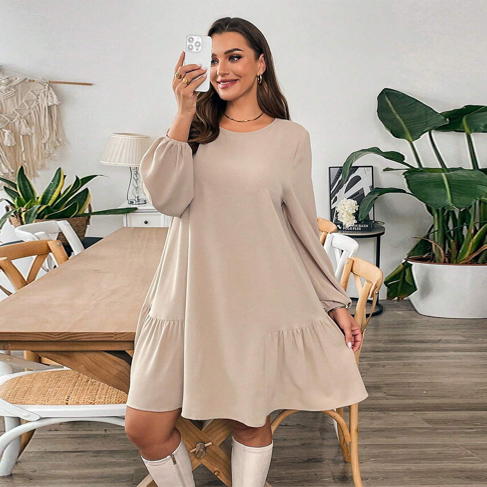 Size Plus Simple Comfortable Dress Loose Slimming One Step Midi Dress