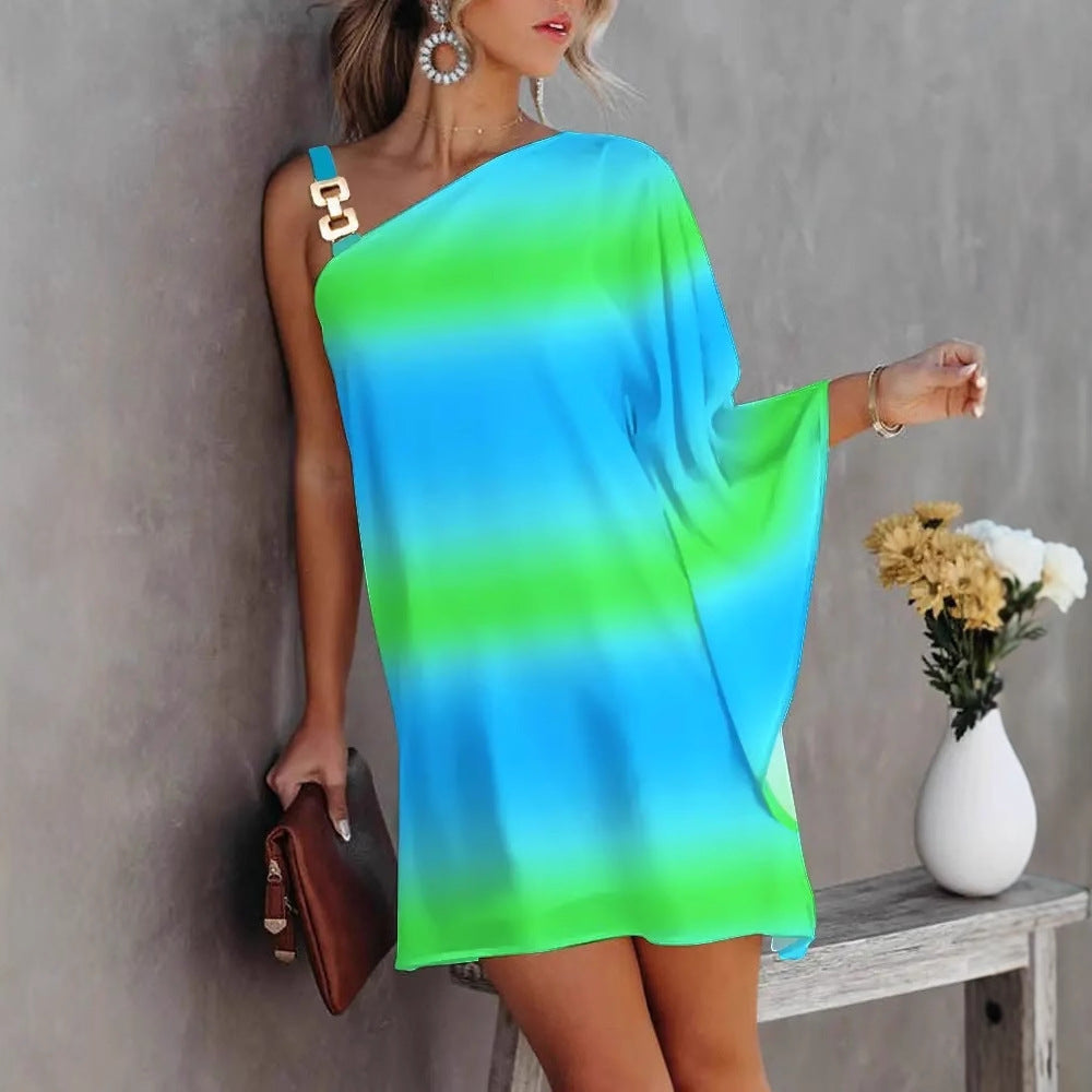 Aesthetic Ana Women's Asymmetric Mini Dress with Decorative Shoulder Detail and Design Boutique Collection