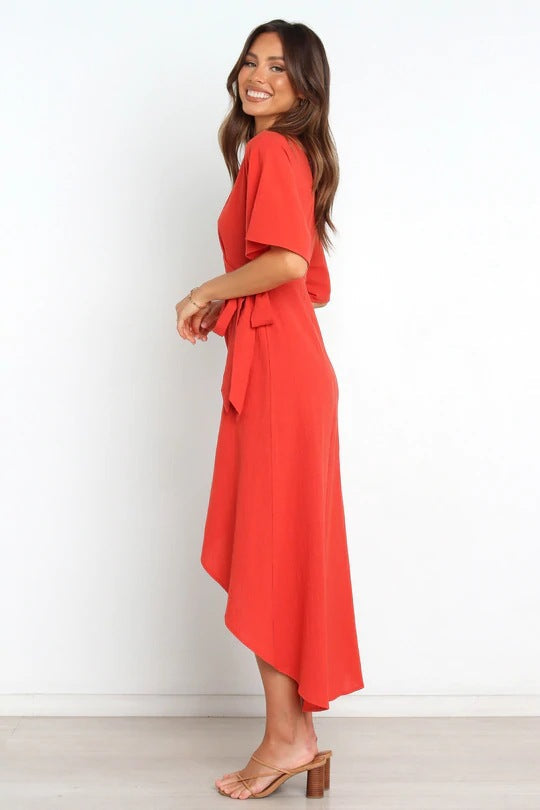 Move Bold Wrap Midi Dress Red