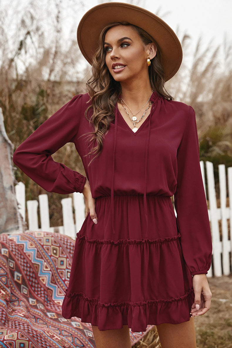 Ruffle Dillon Trim Dress Burgundy