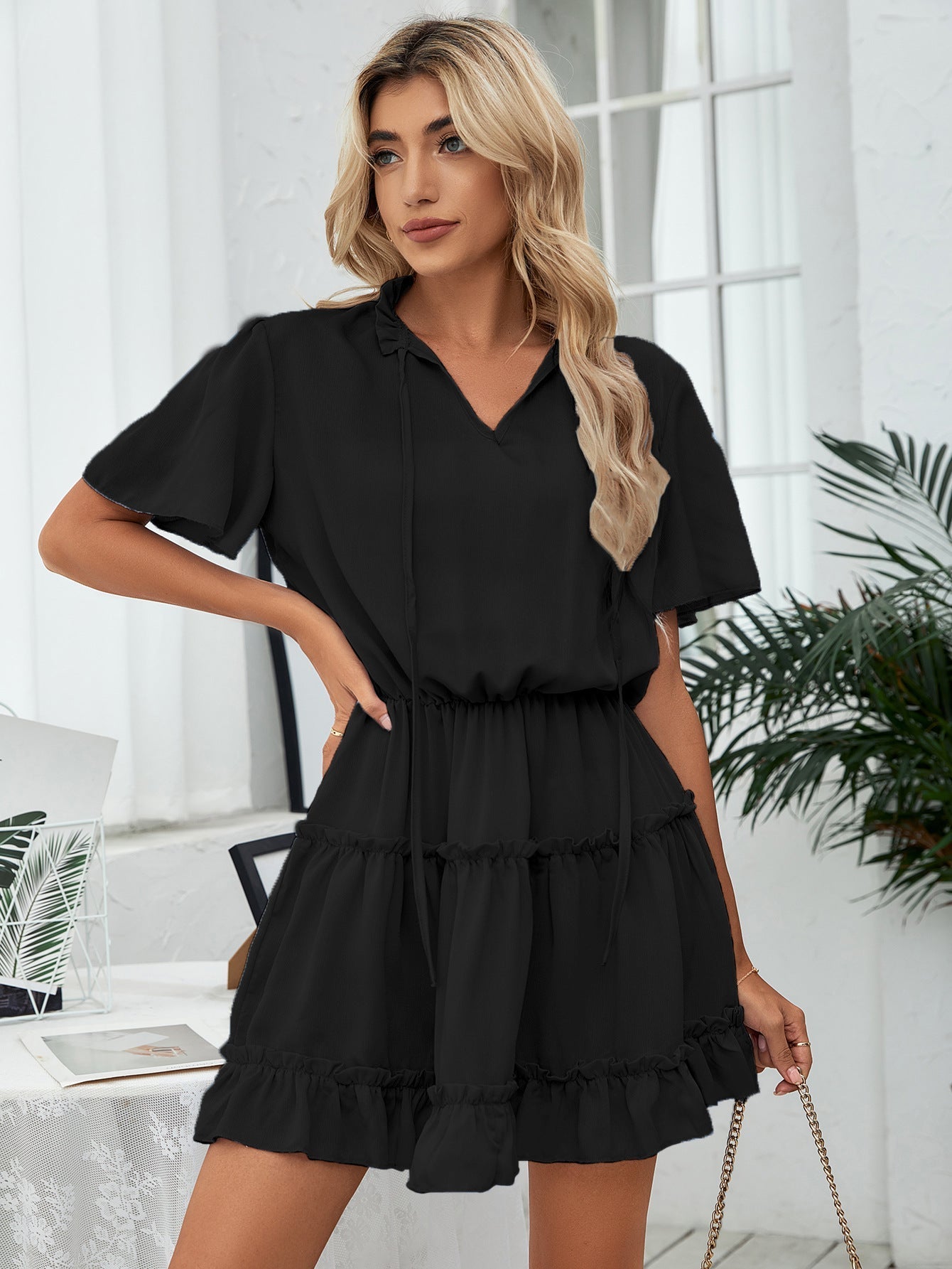 It Slow Down Smocked Tassel Dress Black