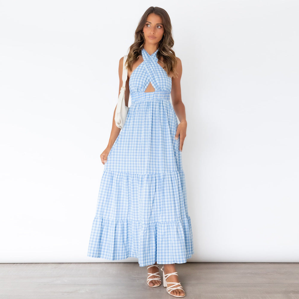 Seek Shade Printed High Low Halter Maxi Dress Blue
