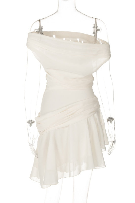 Chic Matilde One Shoulder Chiffon Mini Dress Boutique Collection