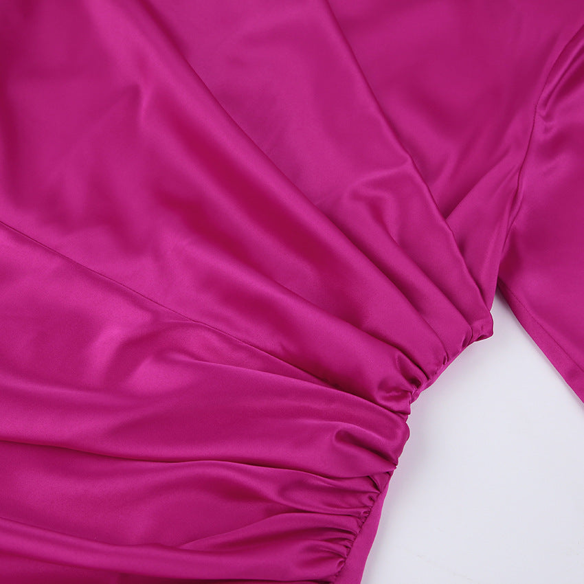 Satin Didi Drape Mini Dress Bright Fuchsia