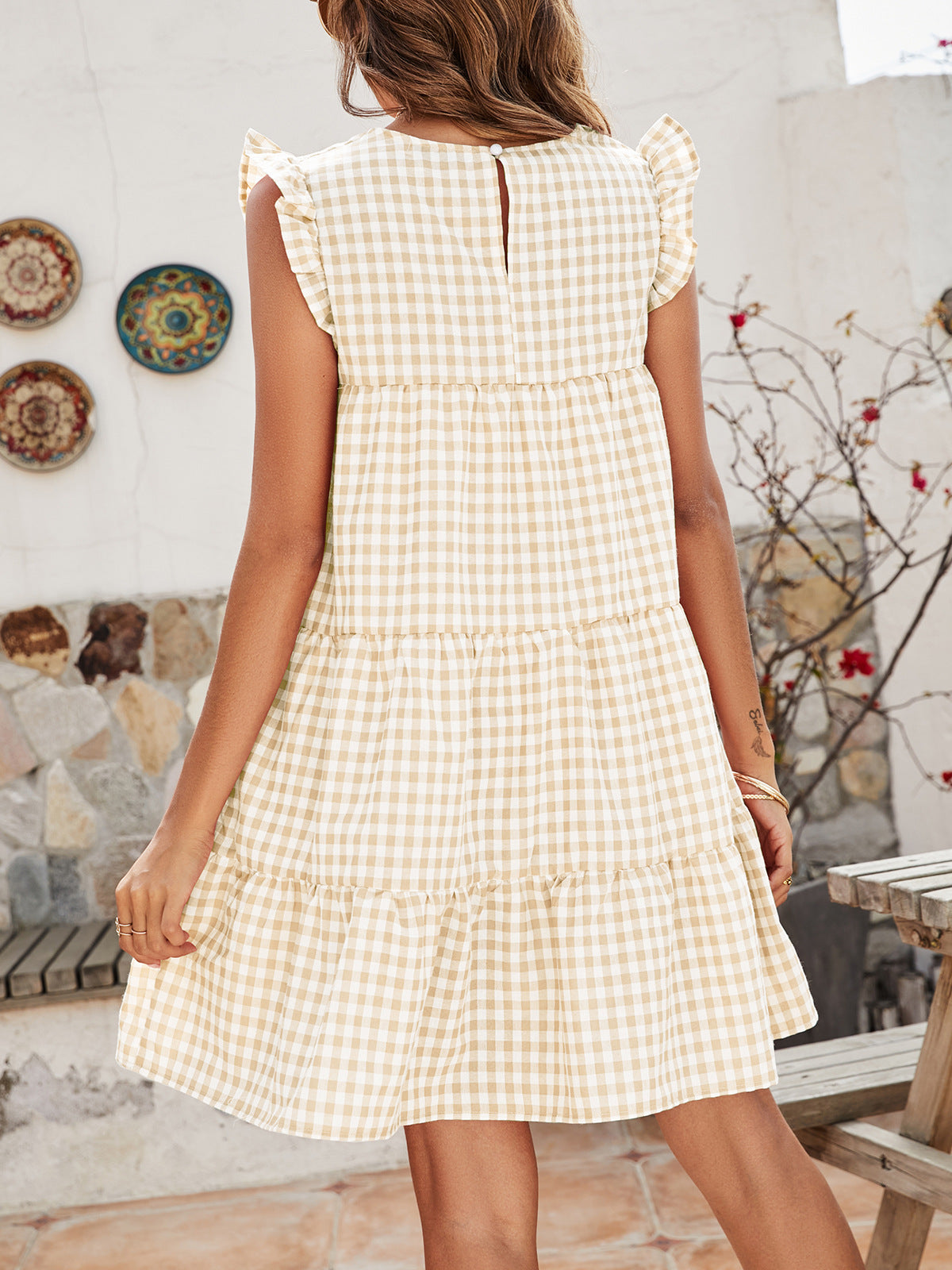 Cotton Cupcake Pocketed Polka Dot Babydoll Dress Beige