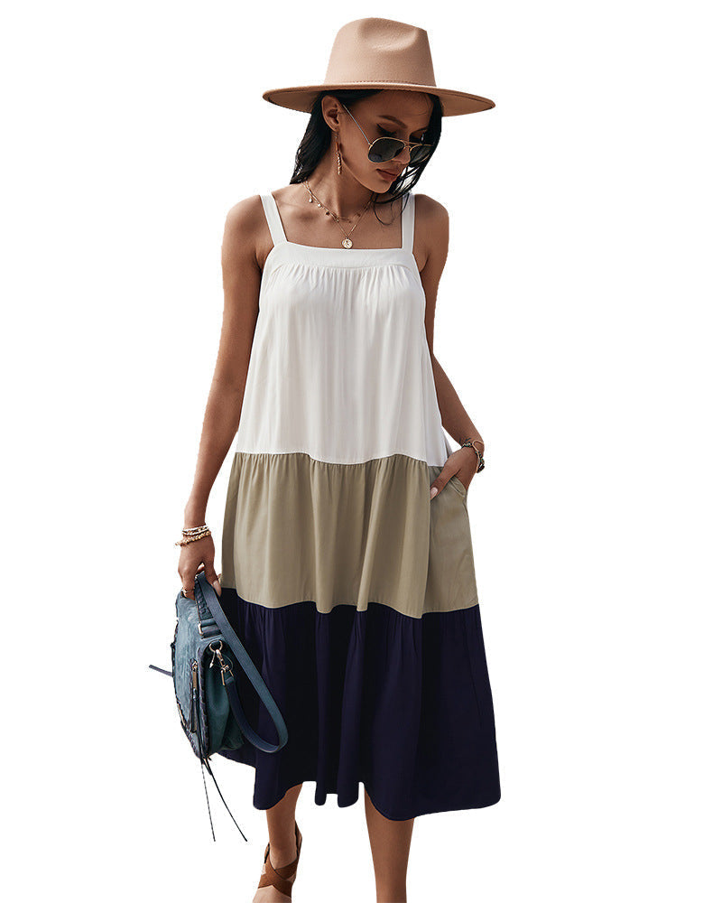 Cotton Rexy Colorblock Tiered Midi Dress