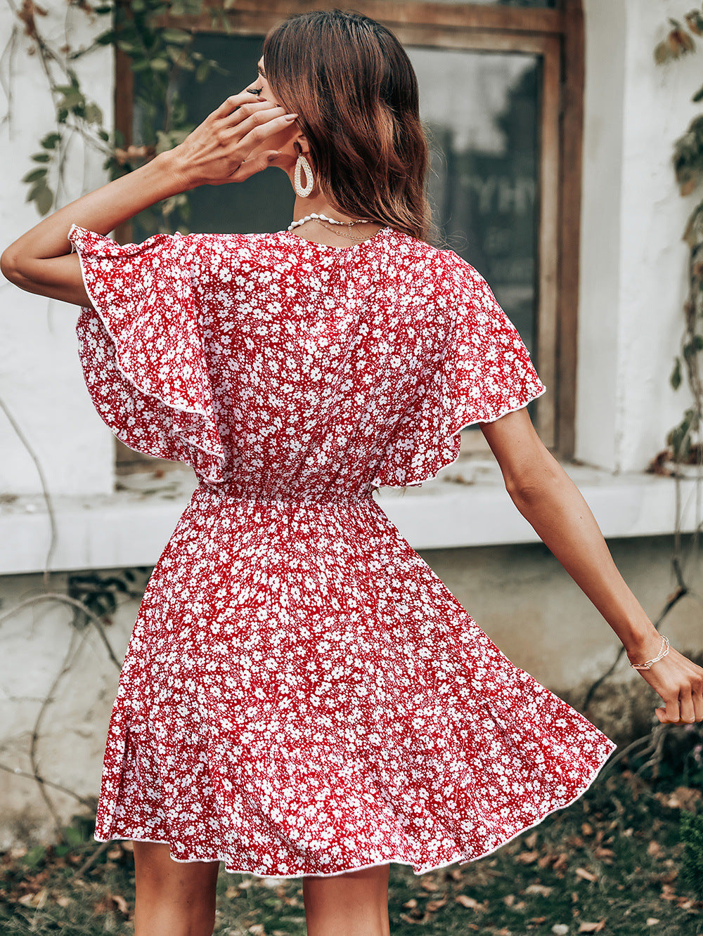 Printed Layva Ruffle Tiered Dress Mauve