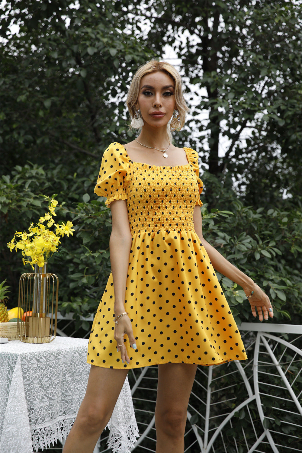 Puff Stevens Sleeve Babydoll Dress Yellow