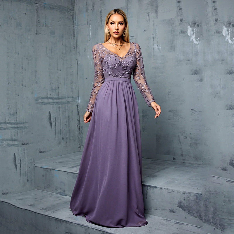 Dress Chiffon Long Sleeve Easygoing Party Formal Simple Thin Party Dinner Daily