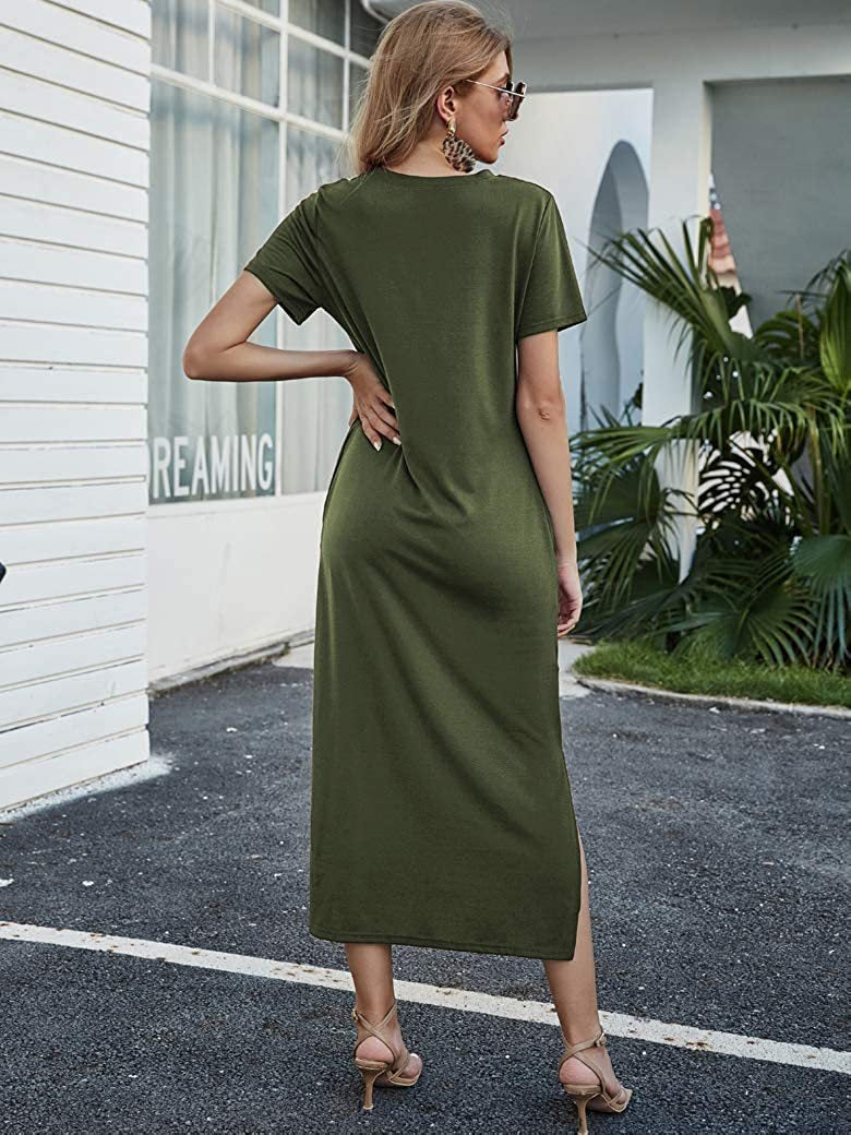 Pocketed Sorrel Knit T Shirt Dress Sage