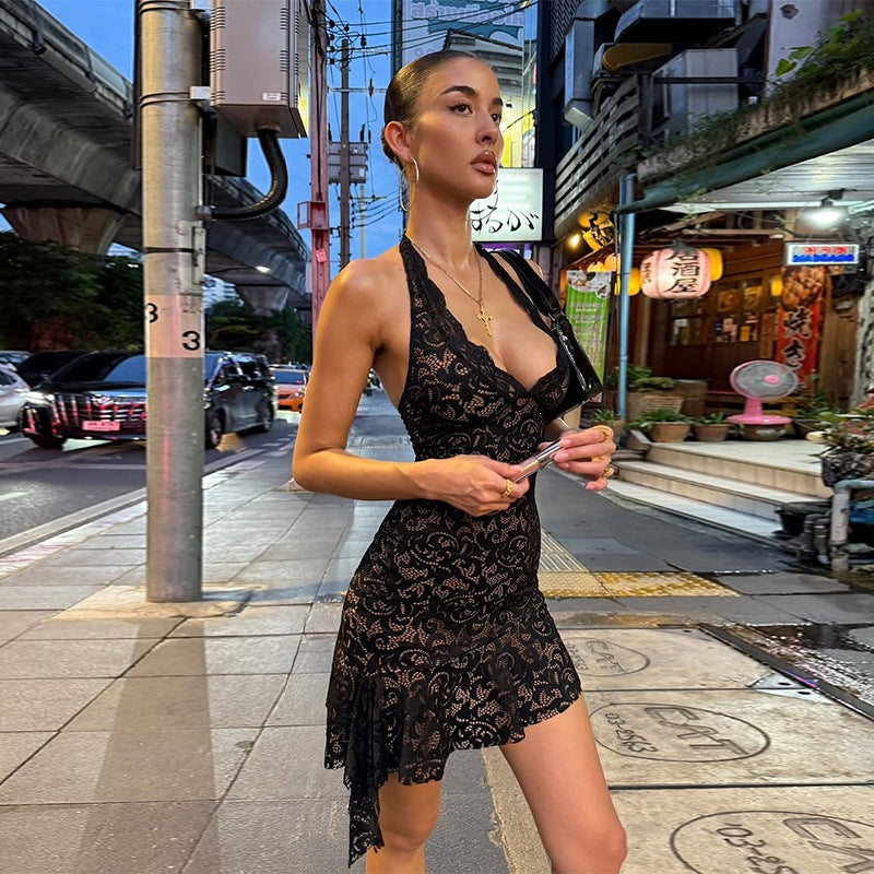 Alluring Hip Halter Solid Casual Mini Dress Summer
