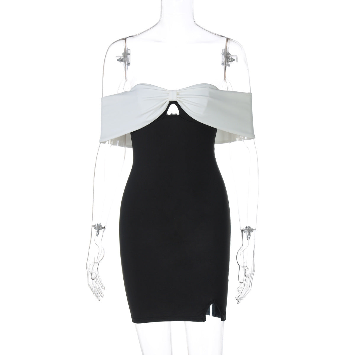 off Neck Contrast Color Tube Top Sophisticated Dress Slim Fit