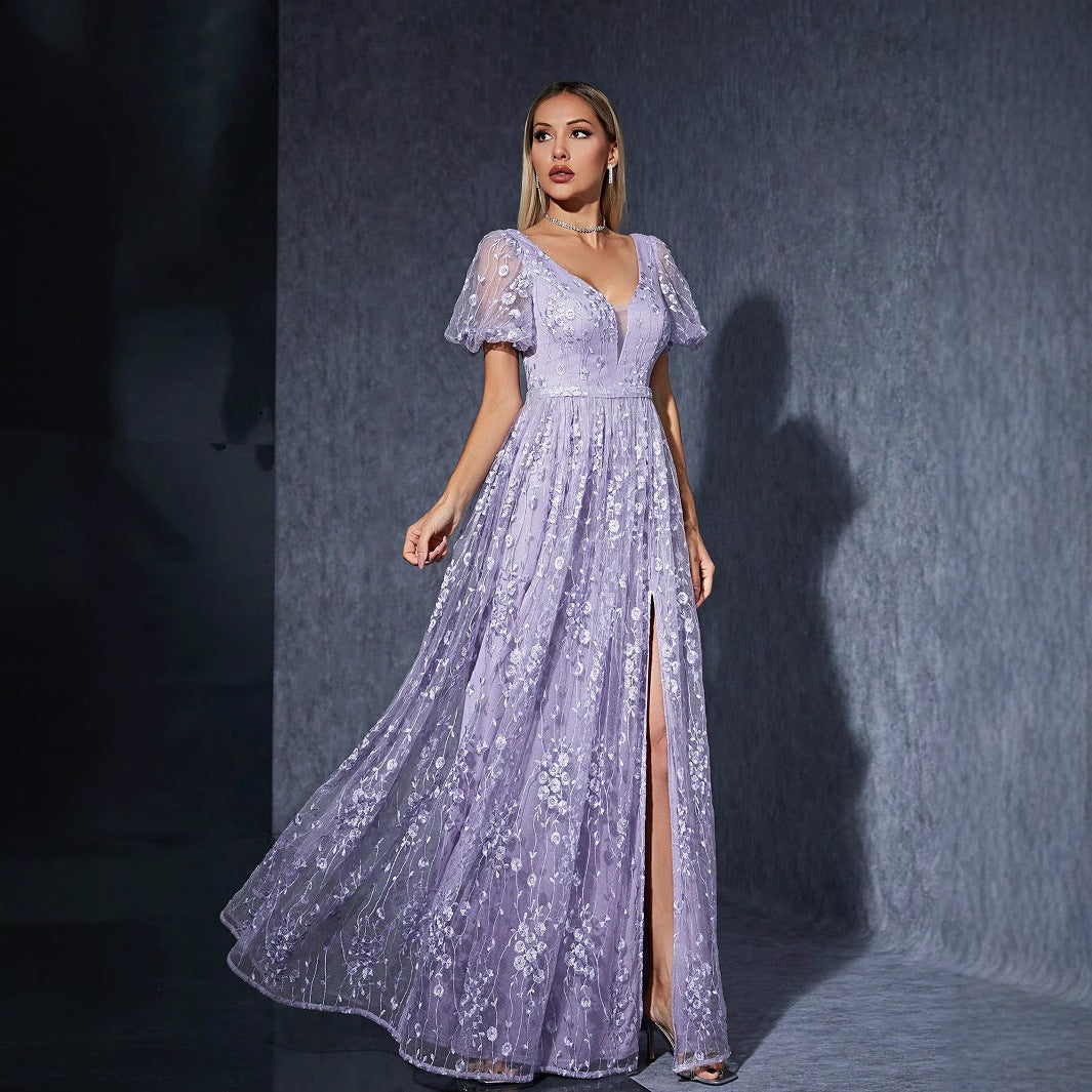 Sleeve Bubble Split Dress Sweet Fairy Photo Shoot Birthday Dress Embroidered Mesh
