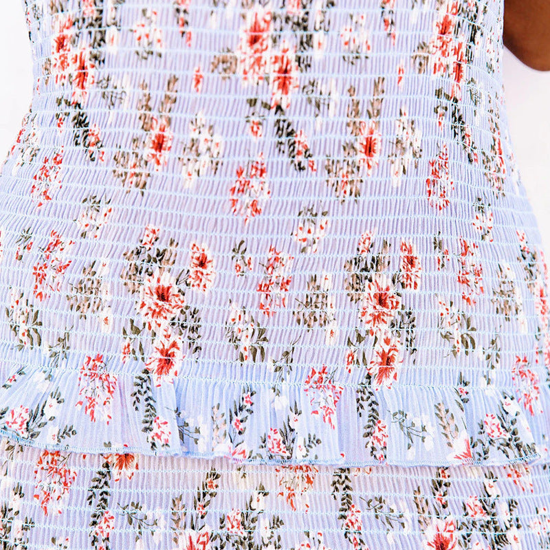 Kristy Botanical Smocked Ruffle Midi Dress Dijon