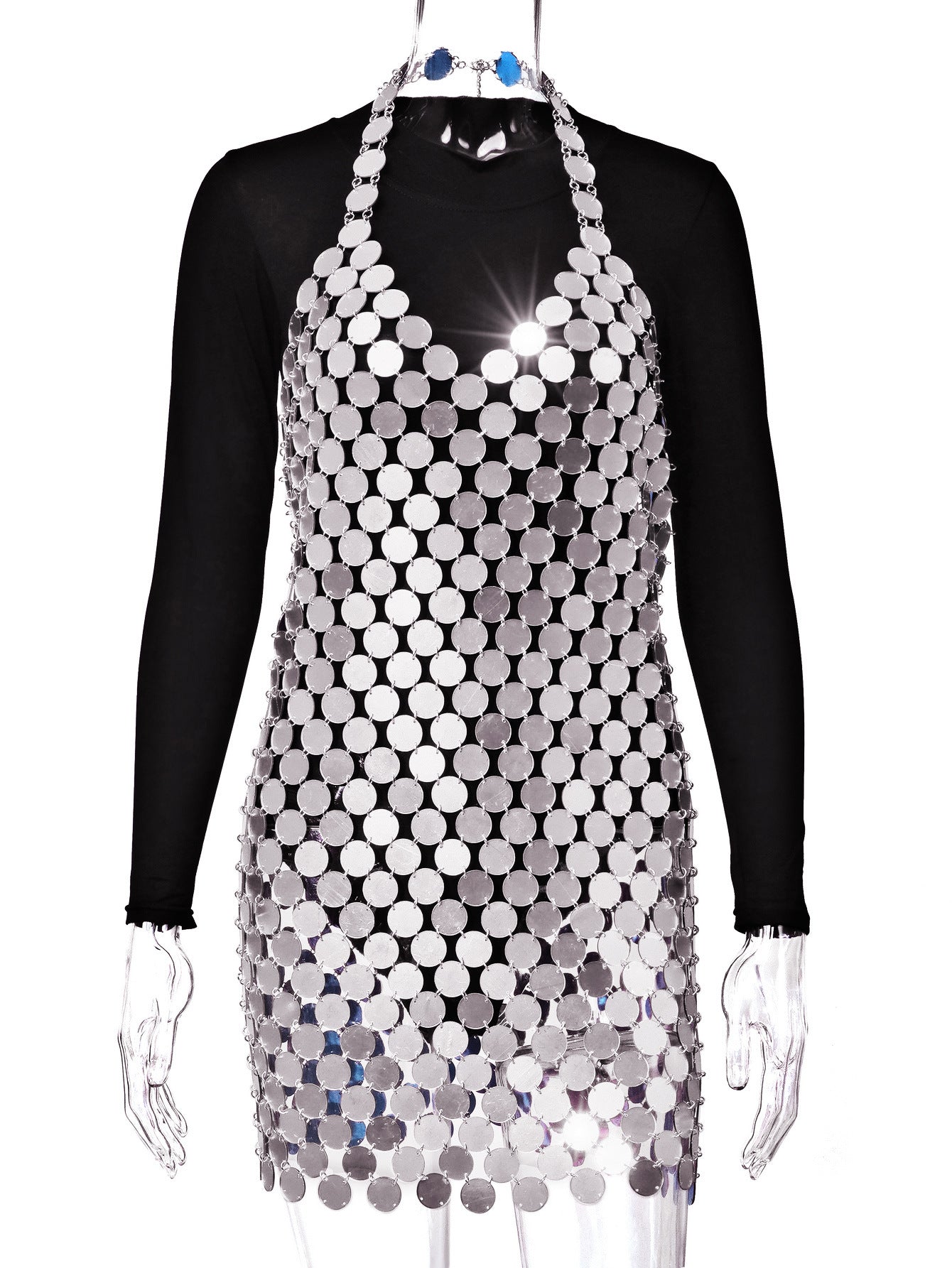 Chic Backless Sheath Scale Sequined Prom Suspender