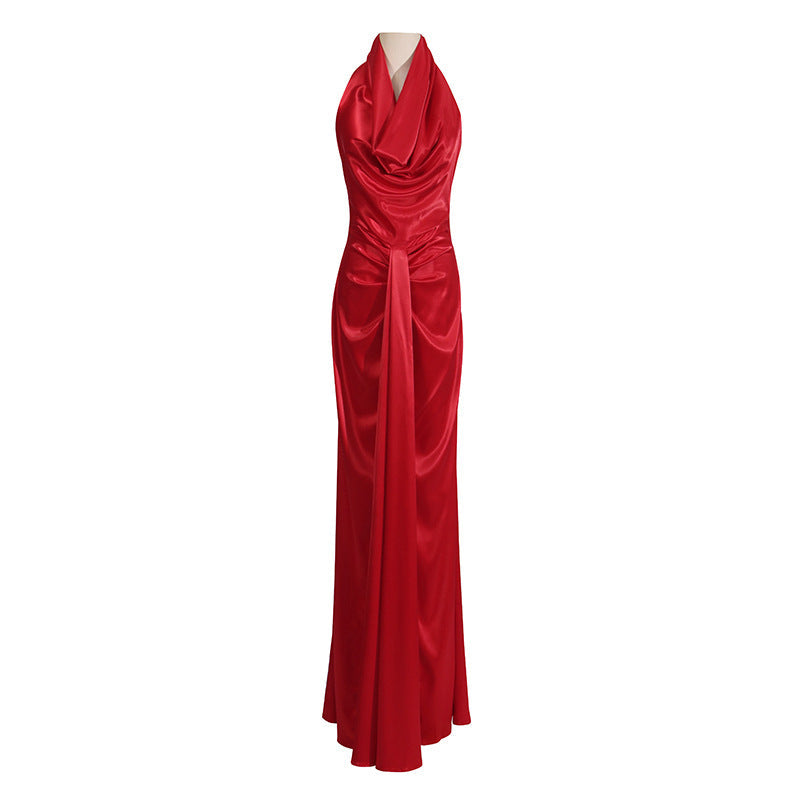 Attractive Waist Tassel Halter Dress 2025 Summer Solid Color Sheath Maxi Dress Women Dress