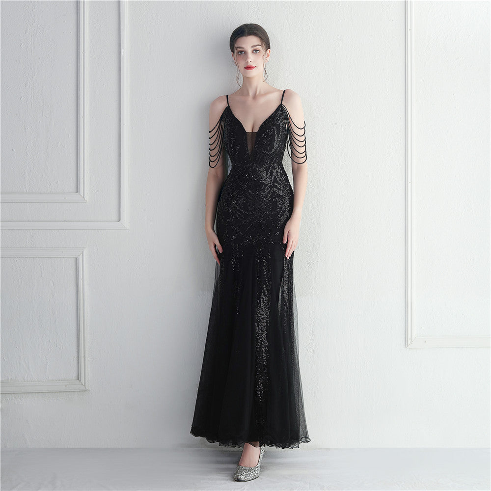 Beaded Bridal Wedding Dinner Extended Camisole Evening Dress