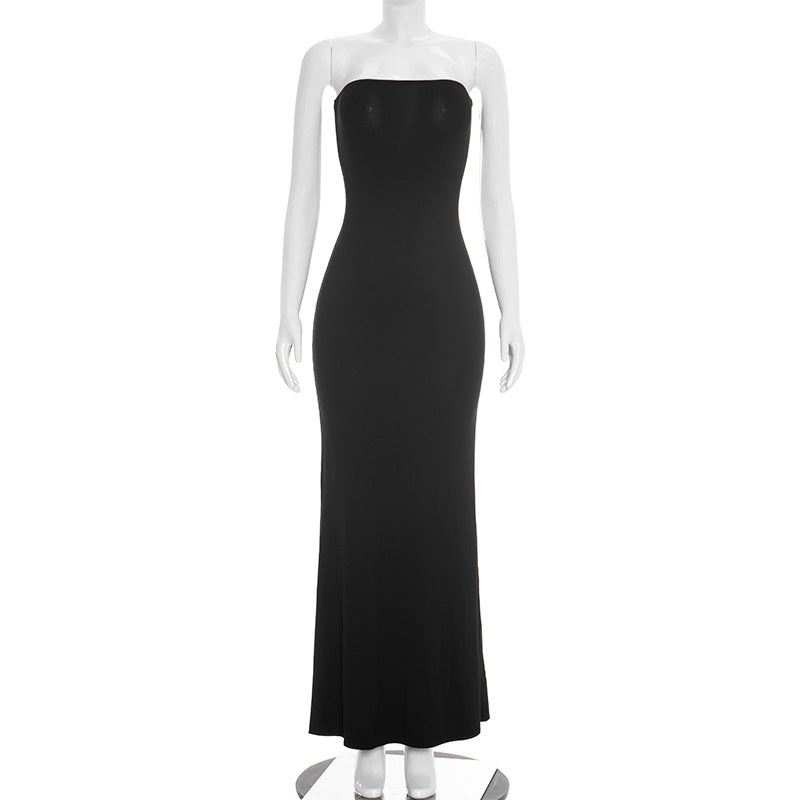 Women Clothing Summer Solid Color Casual Slim Sleeveless Tube Top Basic Fishtail Maxi Dress