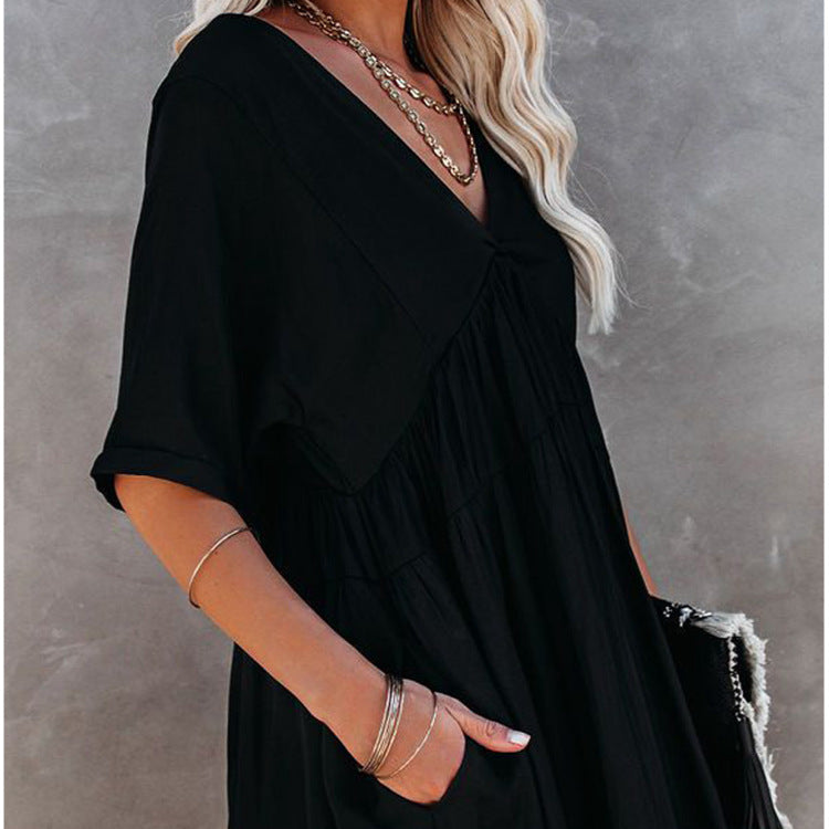 Cotton Oatland Pocketed Babydoll Dress Washed Black