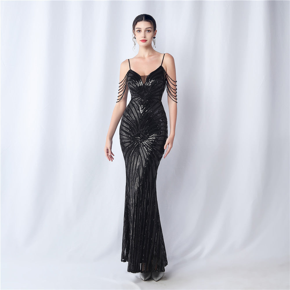 Flower Cutting Craft Beaded Wedding Annual Meeting Host Sequin Sling Night