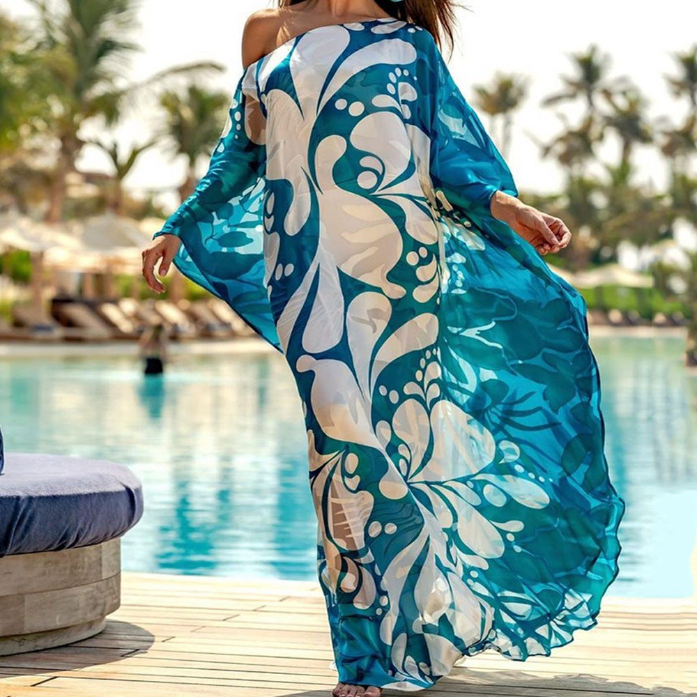 Bohemian Dress Dress Printed Loose off Shoulder Dress