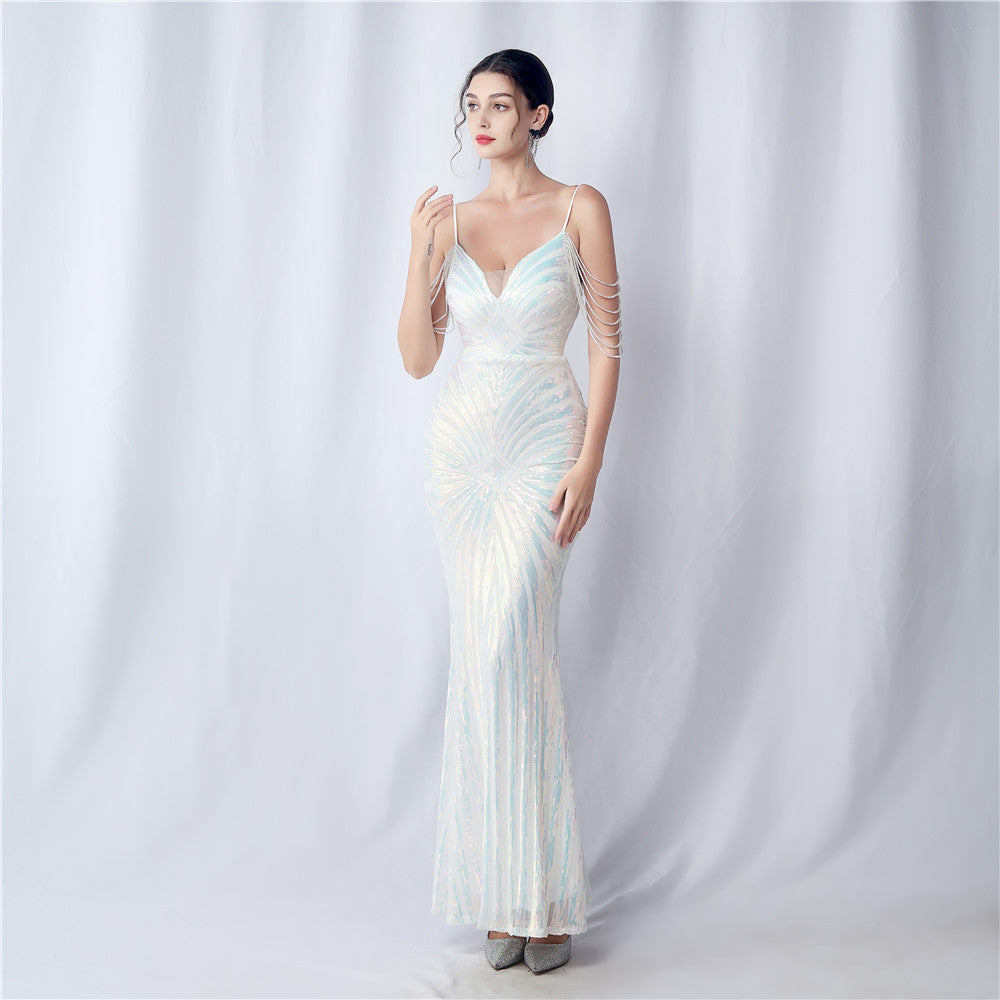 Flower Cutting Craft Beaded Wedding Annual Meeting Host Sequin Sling Night