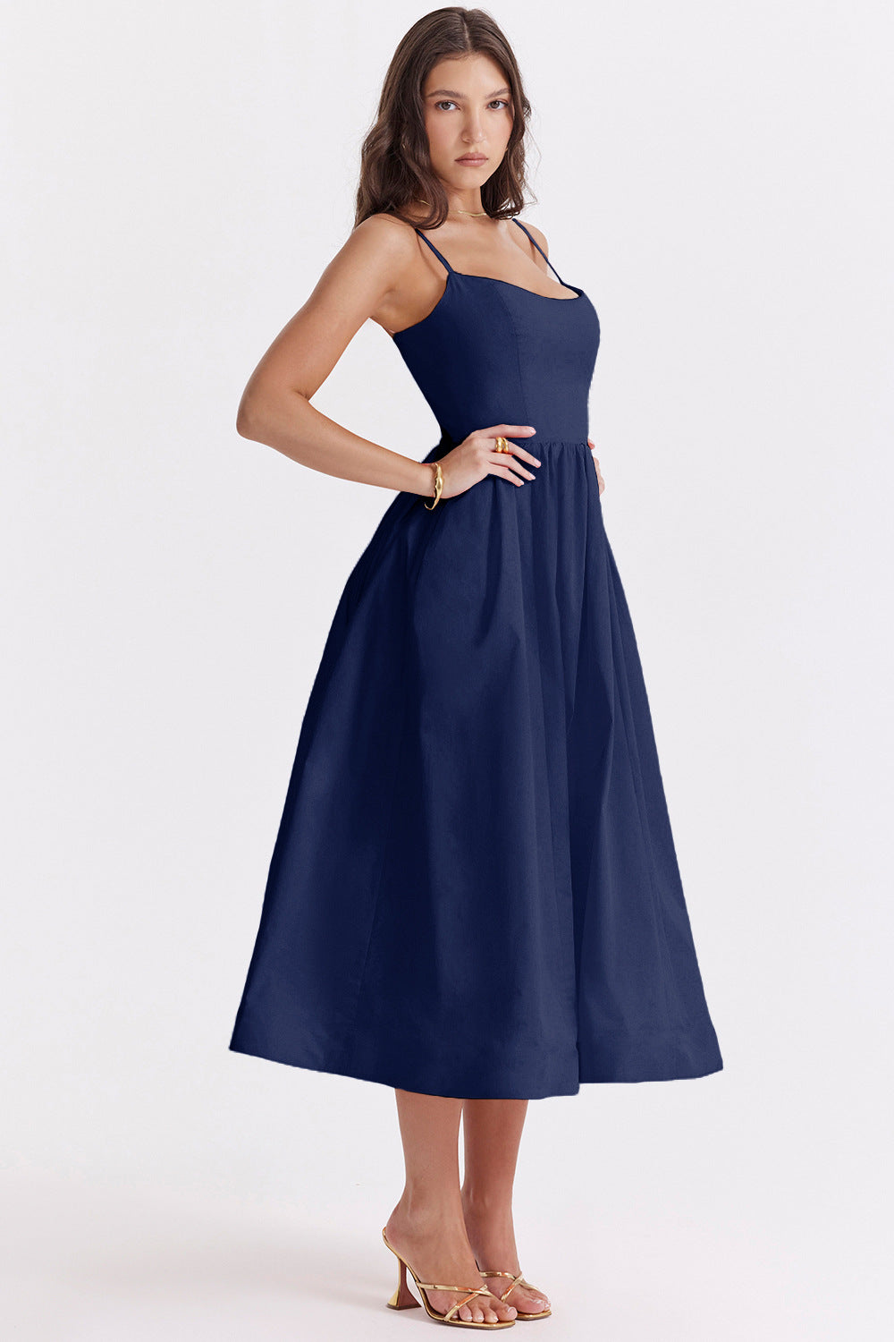 Solid Chic Backless Spaghetti Strap Swing Prom Dress
