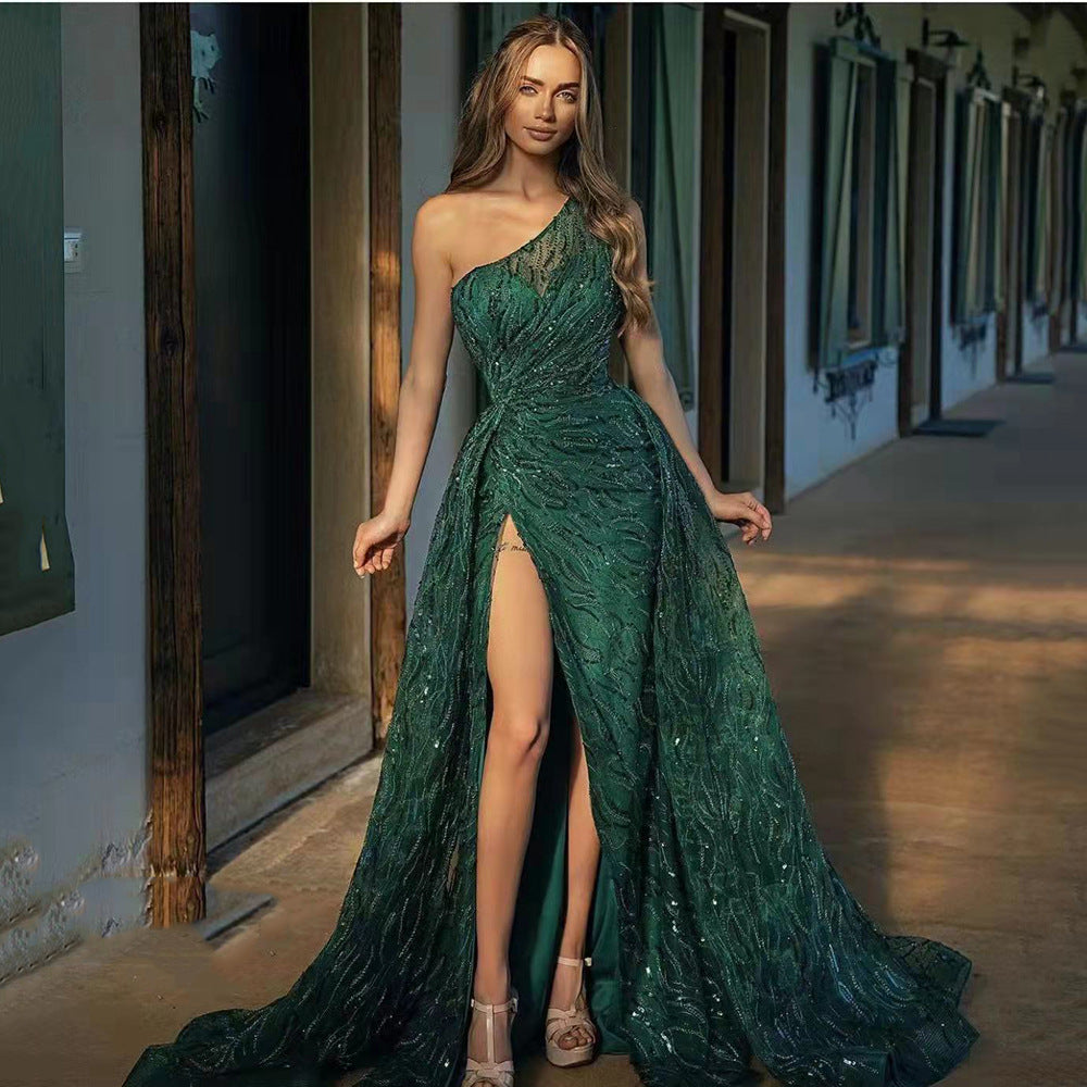 Shoulder off Split Maxi Dress Toast Dress Sequin Sling Evening Dress