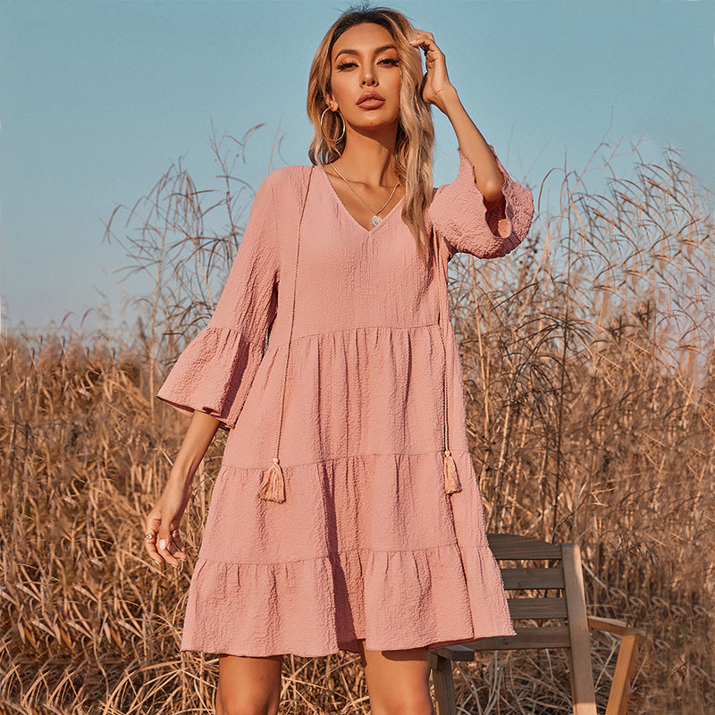 Karma Good Cotton Tiered Babydoll Tunic Dusty Rose