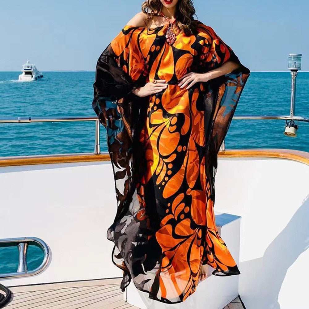 Bohemian Dress Dress Printed Loose off Shoulder Dress
