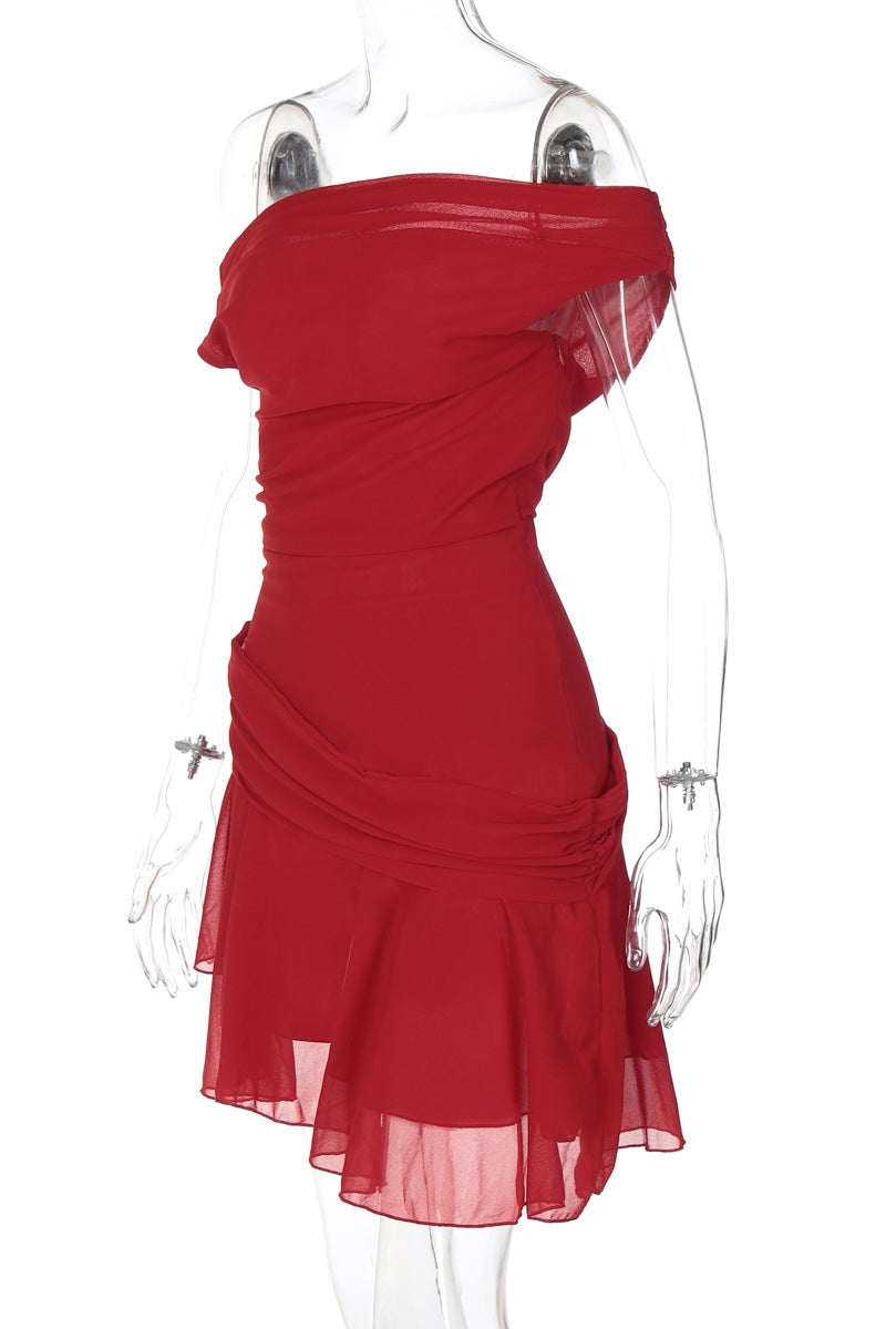 Chic Matilde One Shoulder Chiffon Mini Dress Boutique Collection