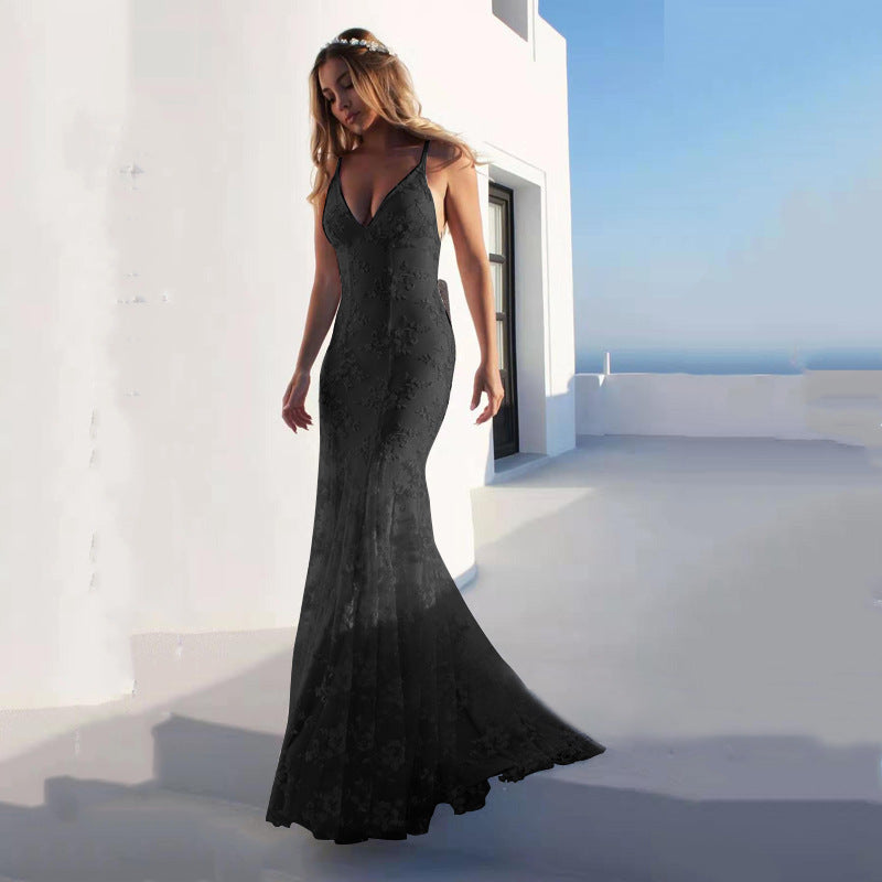 Women Attractive V neck White Cami Maxi Dress