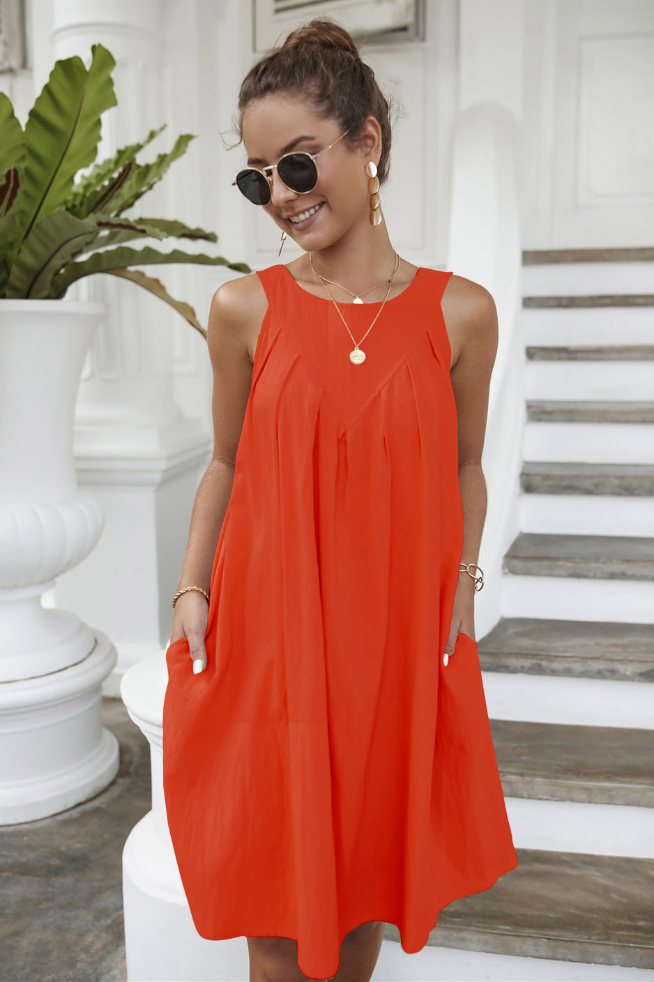 Playtime Daytime Cotton + Linen Pocketed Dress Tomato Red