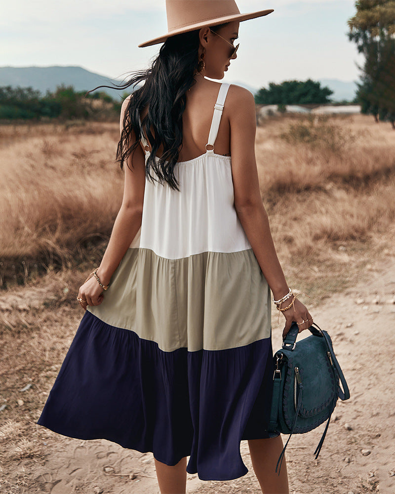 Cotton Rexy Colorblock Tiered Midi Dress