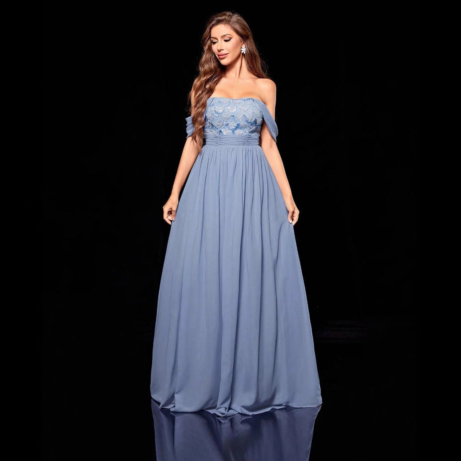 Shoulder Off Tube Top Evening Dress Annual Meeting Host Birthday Party Evening Dress for
