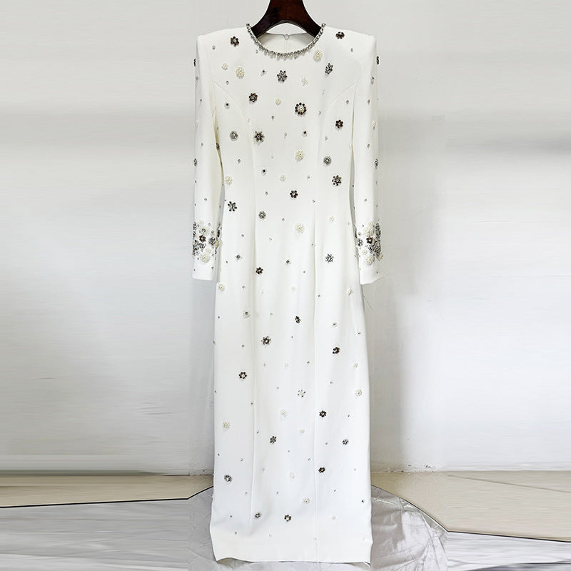 Heavy Industry Beads Diamond Embedded Slim Maxi Dress Sophisticated Dress