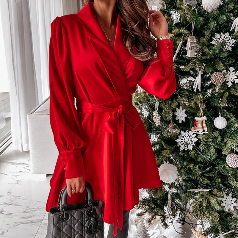 Dance Slow Satin Wrap Dress Red