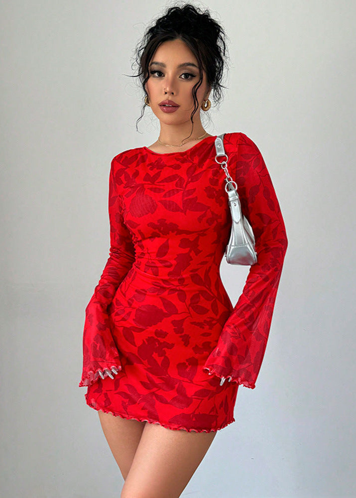 Open Scarlett Back Flare Sleeve Mini Dress