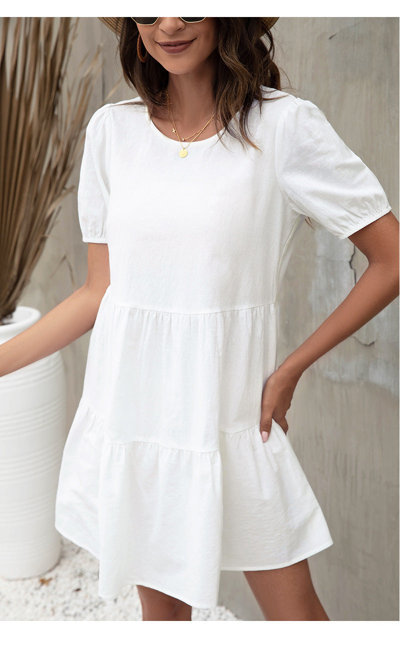 Contrast Randi Poplin Babydoll Dress White