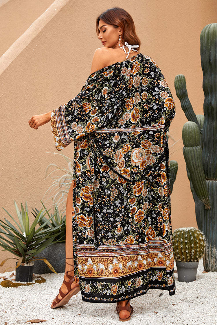 Shaken Leaves Floral Boho Maxi Dress